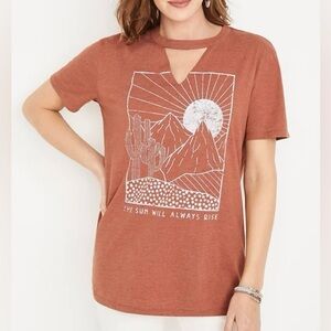 Maurices Sunrise Graphic Tee Orange Cutout Oversized Cactus Medium Women’s